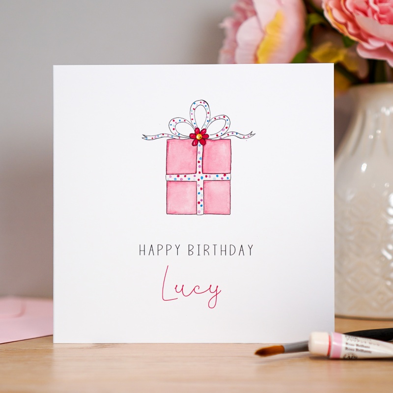 Personalised Birthday Card - Pink Present